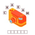 Game words puzzle isometry photo toy camera . Education developing child.