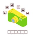 Game words puzzle isometry photo toy camera.Education developing child.