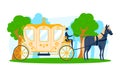 Ride carriage transport with horse, vehicle at nature vector illustration. Transportation by old coach, man travel with Royalty Free Stock Photo