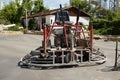 Ride on dual power trowel machine over freshly polished concrete slab Royalty Free Stock Photo