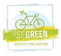Ride Green Creative Eco Vector Bicycle Illustration on Recycled Paper Background