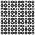 100 ride icons set black circle