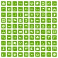 100 ride icons set grunge green Royalty Free Stock Photo