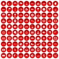 100 ride icons set red