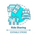 Ride sharing concept icon. Money saving travel, carpooling idea thin line illustration. Inexpensive transportation