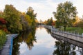 Rideau Canal, Hog\'s Back locks in Ottawa. Fall season in park with river Royalty Free Stock Photo