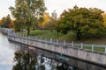 Rideau Canal, Hog\'s Back locks in Ottawa. Fall season in park with river Royalty Free Stock Photo