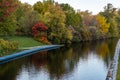 Rideau Canal, Hog\'s Back locks in Ottawa. Fall season in park with river Royalty Free Stock Photo