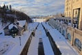Rideau locks covered in snow in winter , Ottawa Royalty Free Stock Photo