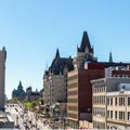 Rideau street and Parliament building in downtown of Ottawa, Canada. Aerial view Royalty Free Stock Photo