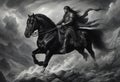 rider of the apocalypse on a black horse with a scale, affecting the economy