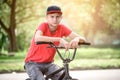 A rider on a bicycle does tricks Royalty Free Stock Photo