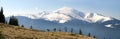 Rider among fantastic snow peaks