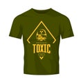 Rider in helmet and gas mask vector logo isolated on khaki t-shirt mock up.