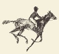 Rider horse jockey retro style hand drawn sketch