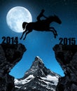 The rider on the horse jumping into the New Year 2015. Royalty Free Stock Photo