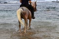 Rider on horseback riding on the Mediterranean coast Royalty Free Stock Photo