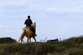 Rider on horseback riding on the Mediterranean coast Royalty Free Stock Photo