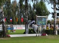 A rider jumping at a show jumping competition Royalty Free Stock Photo