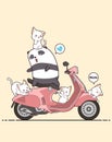 Rider panda and cute cats with pink motorcycle Royalty Free Stock Photo