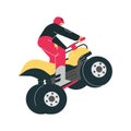 Rider on quad bike or ATV doing trick flat cartoon vector illustration isolated. Royalty Free Stock Photo