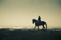 A Rider Silhouette on Horseback / retro style Royalty Free Stock Photo