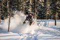 Rider on the snowmobile in the mountains. active drive