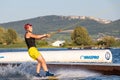 Rider wakeboarding in the cable wake park Merkur