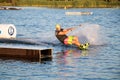 Rider wakeboarding in the cable wake park Merkur