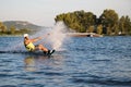 Rider wakeboarding in the cable wake park Merkur