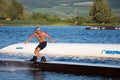 Rider wakeboarding in the cable wake park Merkur