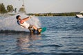 Rider wakeboarding in the cable wake park Merkur