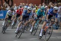 Riders corner onto Pulteney Street during the Down Under Classic in Adelaide.