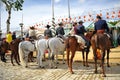 Riders at horse in the Seville Fair, feast in Spain Royalty Free Stock Photo