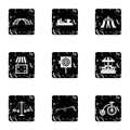 Rides icons set, grunge style