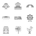 Rides icons set, outline style