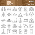 The rides thin line icon set, amusement park symbols collection or sketches. Entertainment water attractions linear Royalty Free Stock Photo