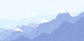 Ridge of blue mountains with ice peaks. Calm and peaceful scene of Alps. Serene landscape with mounts. Flat vector