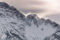 ridge of the rocky mountain thaneller in reutte in tyrol in winter