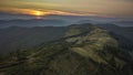 Ridge of Svidovec in Ukraine during sunset. Aerial view Carpathian Mountains in summer, Ukraine.