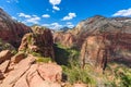 Ridge walk in beautiful scenery in Zion National Park along the Angel's Landing trail, Hiking in Zion Canyon, Utah, USA Royalty Free Stock Photo