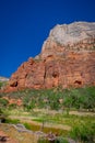 Ridge walk in beautiful scenery in Zion National Park along the Angel`s Landing trail, Hiking in Zion Canyon, Utah Royalty Free Stock Photo