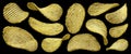 Ridged potato chips isolated on black background Royalty Free Stock Photo