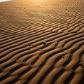 Ridges of golden sand create a striking pattern on a beach, with lo Royalty Free Stock Photo