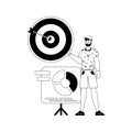 The ridicule with the chart . The arrow hits the prey . black and white linear stylus. Trendy style, Vector Illustration