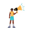 The ridicule is holding a bullhorn in his hand. Trendy style, Vector Illustration
