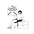 The ridicule is holding a letter . subject of important message . Black and White linear style. Trendy style, Vector