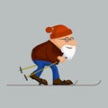 Ridiculous caricature, the elderly man on skis.