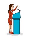 Ridiculous caricature the woman the politician at the microphone