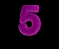 Ridiculous stylish pink fur font isolated on black - number 5, stylish concept 3D illustration of symbols